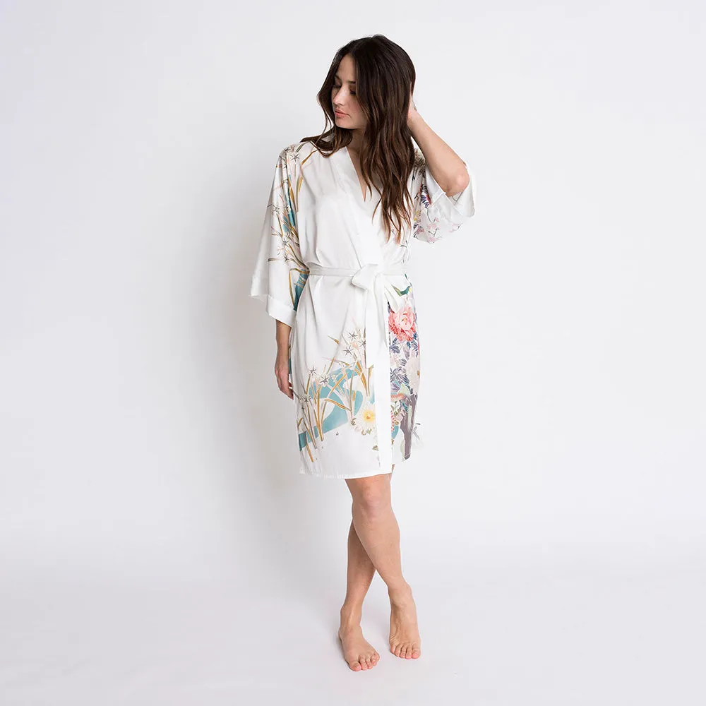 Spring Floral Short Kimono Robe