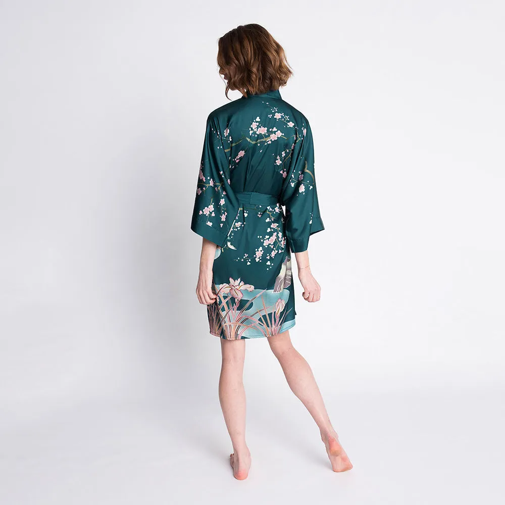 Spring Floral Short Kimono Robe