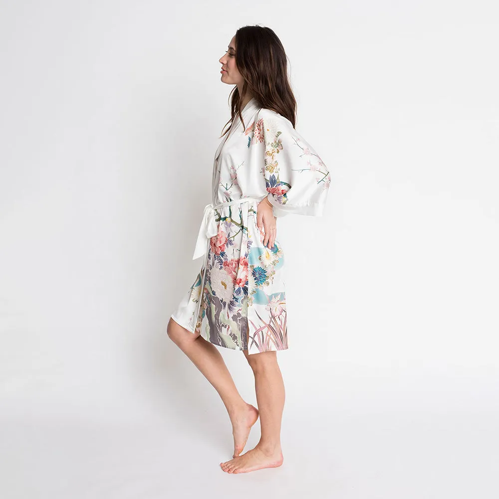 Spring Floral Short Kimono Robe