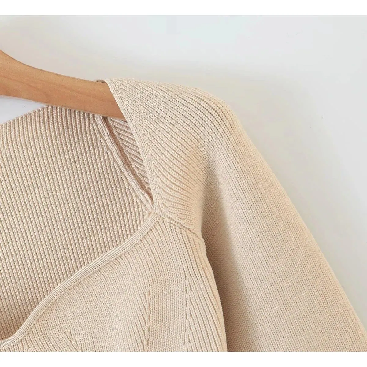 Square Neck Side Split Rib Knit Jumper
