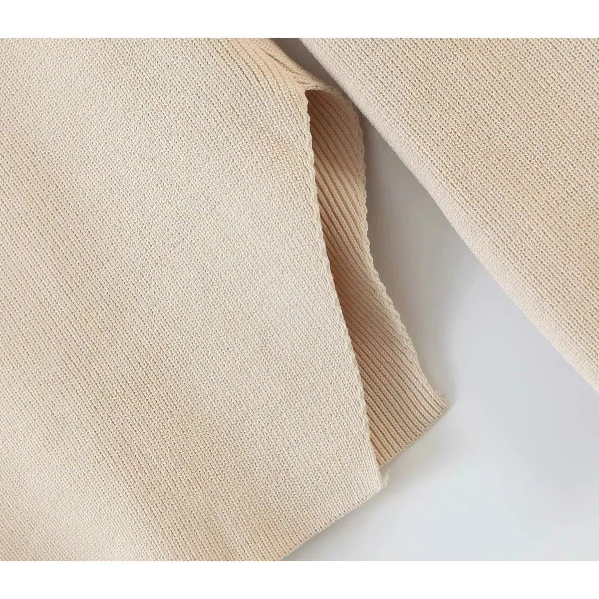 Square Neck Side Split Rib Knit Jumper