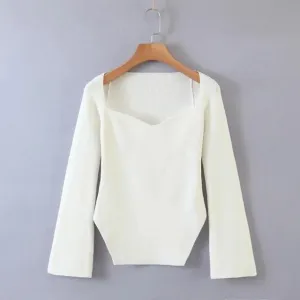 Square Neck Side Split Rib Knit Jumper