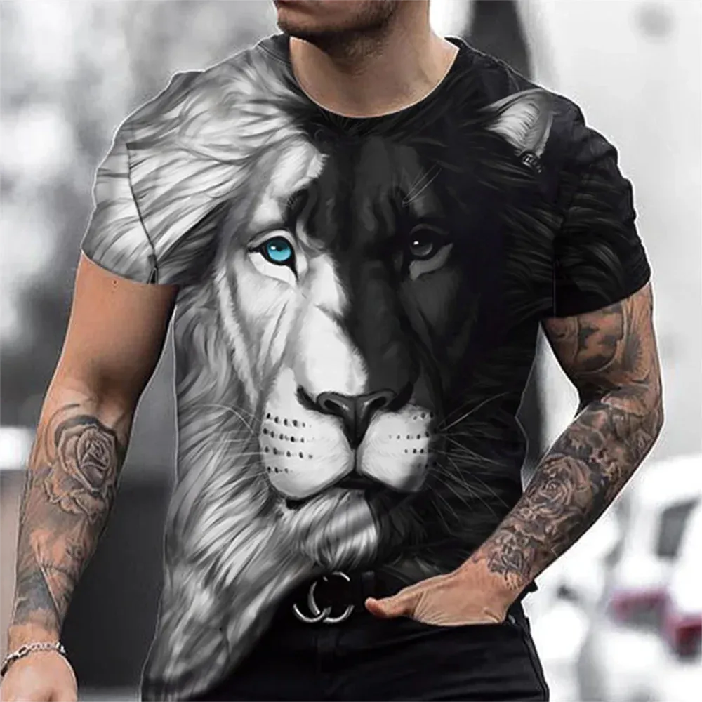 Tiger Print T-Shirt 3D Animal Men's Shirts Summer Short Sleeved Male Pullover Oversized Tops Tees Men Clothing