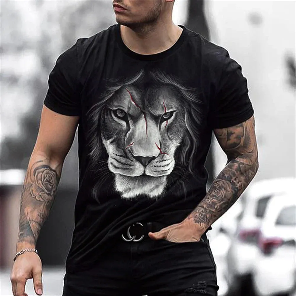 Tiger Print T-Shirt 3D Animal Men's Shirts Summer Short Sleeved Male Pullover Oversized Tops Tees Men Clothing