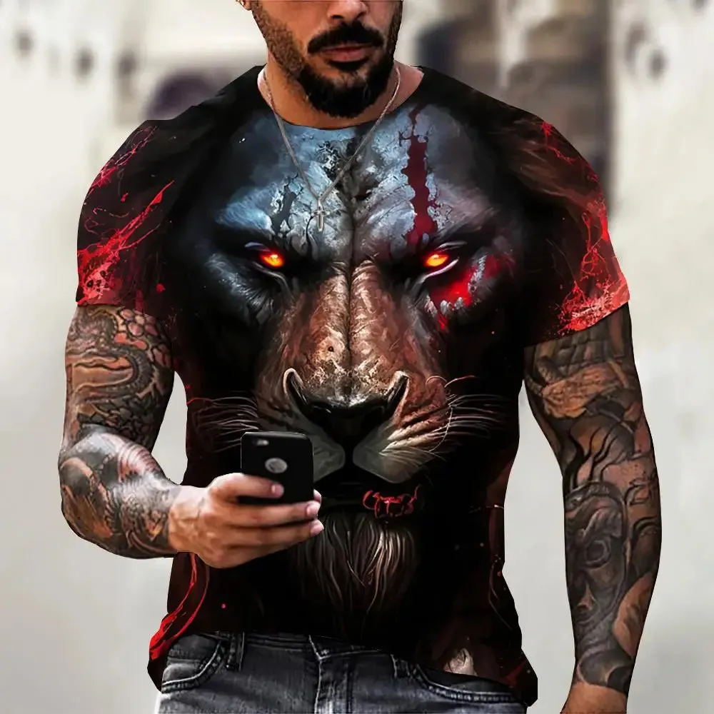Tiger Print T-Shirt 3D Animal Men's Shirts Summer Short Sleeved Male Pullover Oversized Tops Tees Men Clothing
