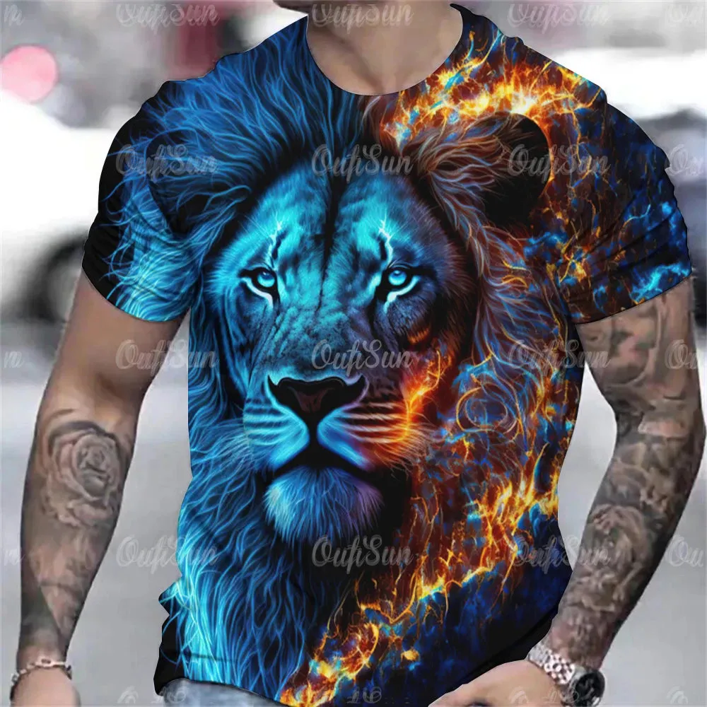 Tiger Print T-Shirt 3D Animal Men's Shirts Summer Short Sleeved Male Pullover Oversized Tops Tees Men Clothing