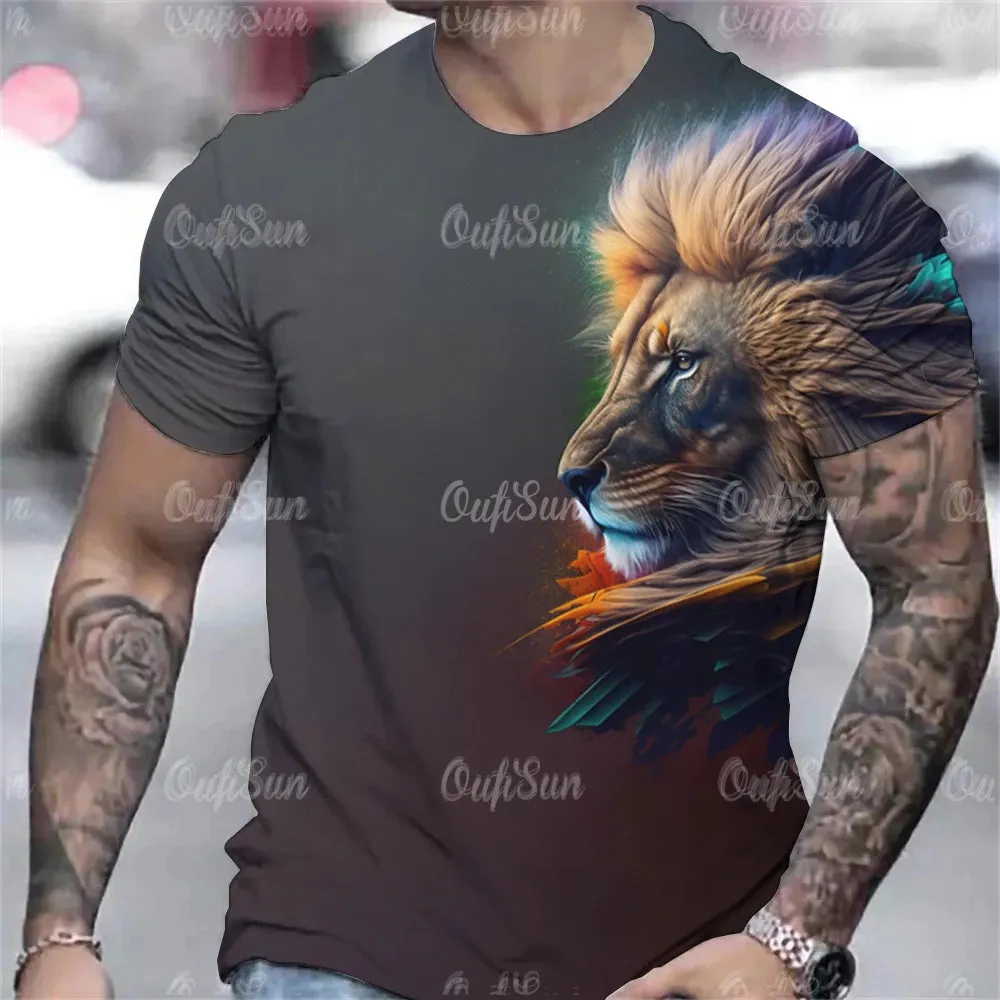 Tiger Print T-Shirt 3D Animal Men's Shirts Summer Short Sleeved Male Pullover Oversized Tops Tees Men Clothing